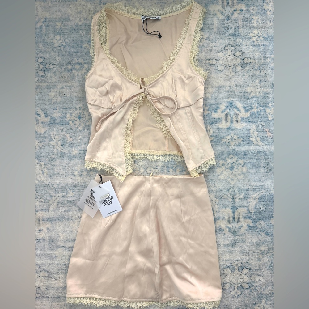 Princess Polly Cream Lace Trim Chemise Set